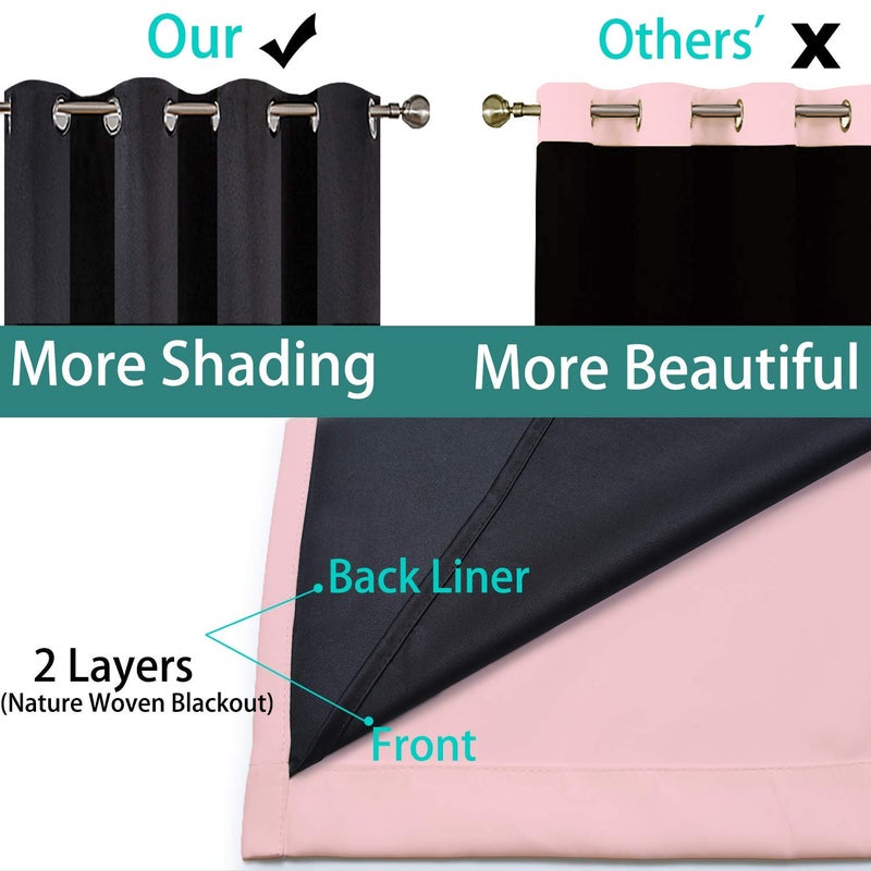 Yakamok Full Blackout Curtains 84 Inches Long,Blackout Curtain Panels for Bedroom, 2 Thick Layers Grommet Top Thermal Insulated Drapes with Black Liner for Living Room(Pink, Set of 2) - Image 4